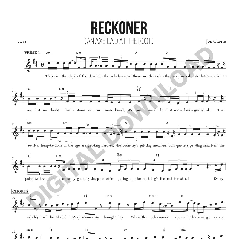 Reckoner (An Axe Laid at the Root) - Chord Chart/Lead Sheet