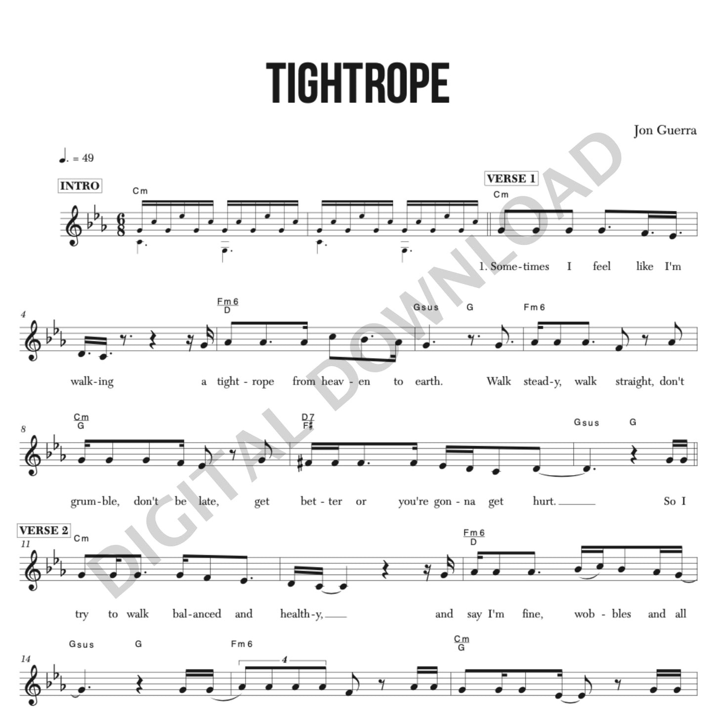 Tightrope - Chord Chart/Lead Sheet